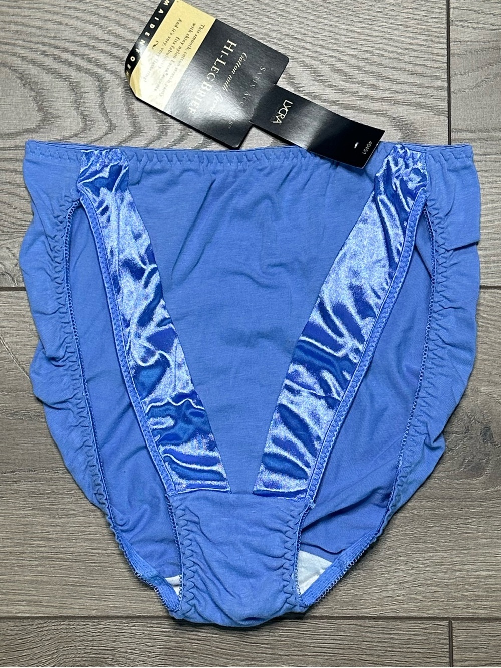 Vintage Maidenform High Waist High Leg Brief Panty Satin Accents Blue Size 8